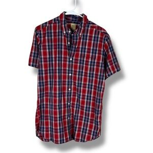 True Craft Shirt Mens M Medium Red Plaid Short Sleeve Button Down Shirt
